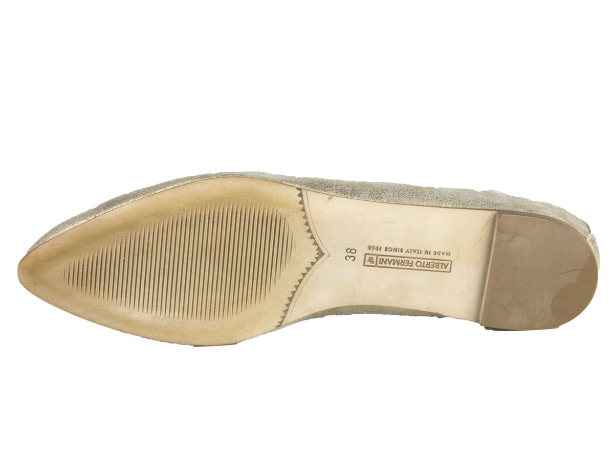ALBERTO FERMANI Women's Light Gold Leather Burma Flats Size Floor Model