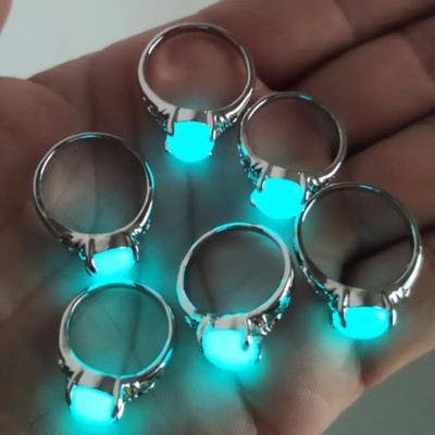 Glow in the Dark Rechargeable Ring Stainless Steel Blue Luminous Size 5.25 Gift