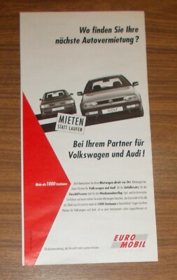 Seltene Werbung EUROMOBIL RENT-A-CAR Volkswagen VW Golf Audi A6 1994