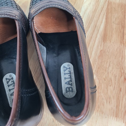 Bally Basket Weave Woven Loafers Black Brown Men 9D Leather Shoes Italy Two Tone - Picture 18 of 21