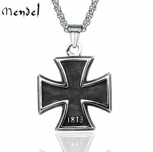 MENDEL Acier inoxydable pour hommes 1813 1949 WW2 Collier de pendentif de croix de fer allemand Hommes