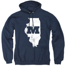 Millikin University Adult Pullover Hoodie State Shape, Navy, S-3XL
