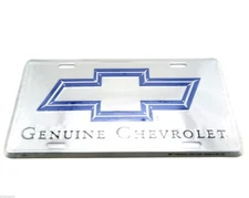 Genuine Chevrolet Chevy Silver/Blue Logo Licensed Metal License Plate Sign Tag 