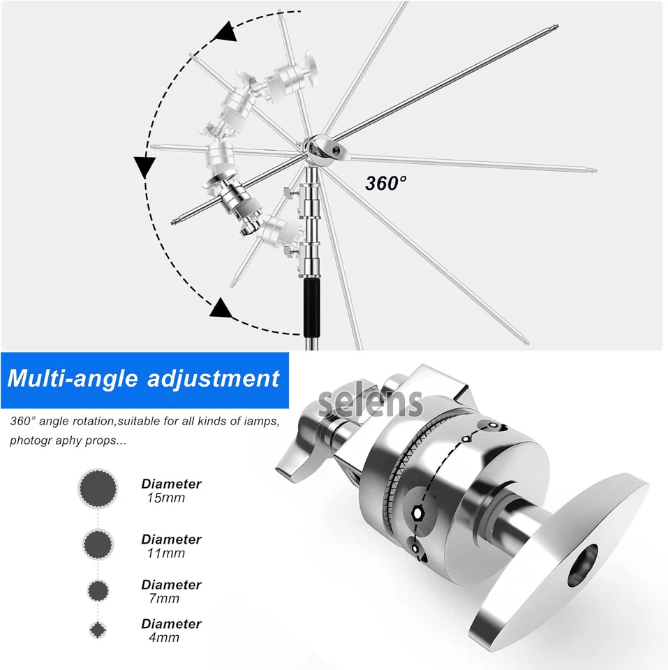 Brazo de pluma trípode con soporte C ligero de estudio de 11 pies Selens bolsa de arena de 1/4" 3/8" Foto 2 de 4