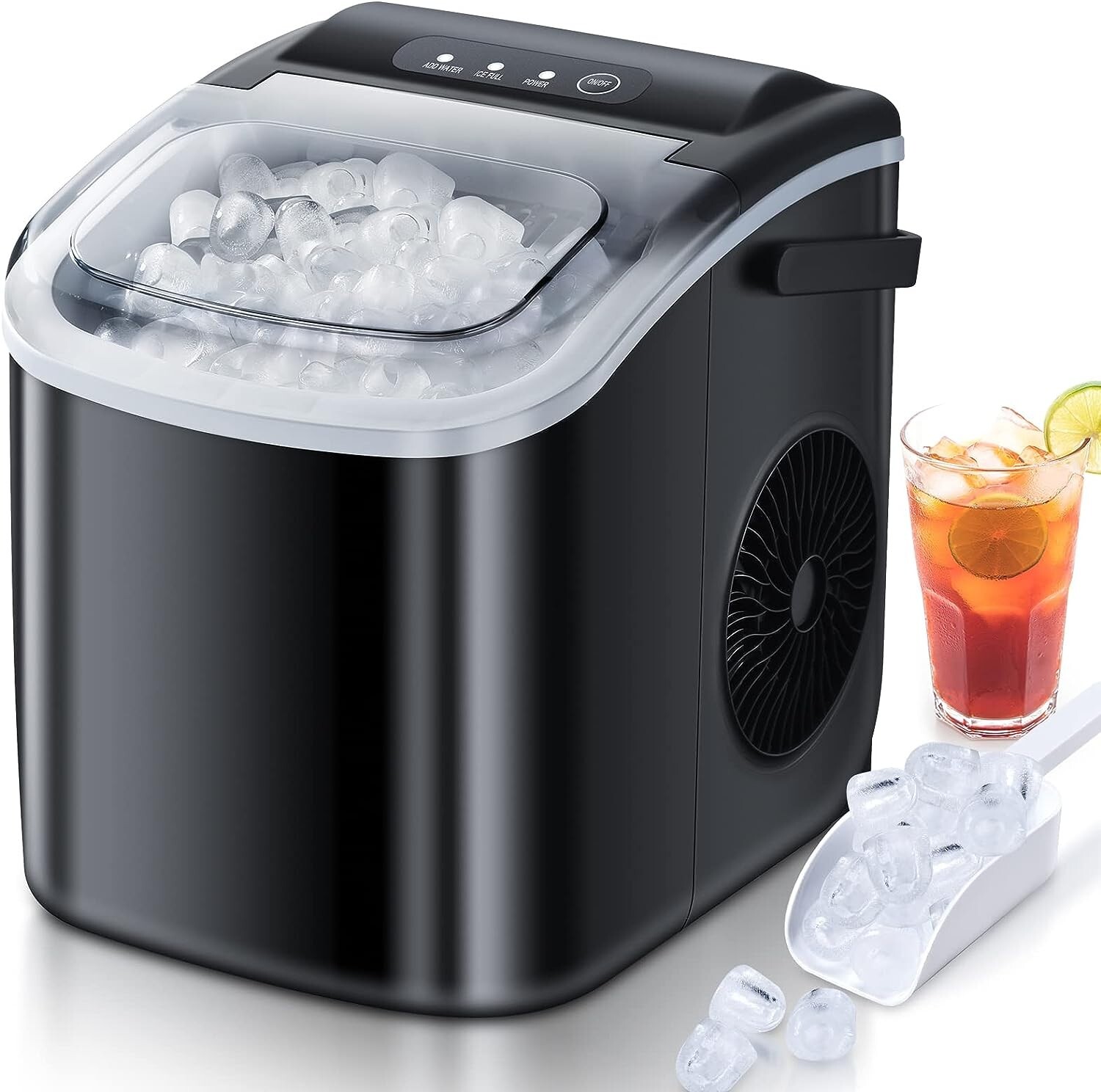 Portable Ice Maker: 6 Mins Fast Ice, 26.5lbs/24Hrs, Self-Cleaning, Accessories-image