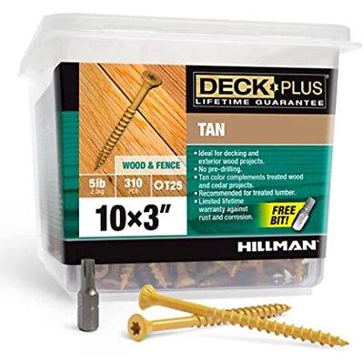 Deck Plus 48419 Wood Screws #10 x 3'', Tan, 5lb Box