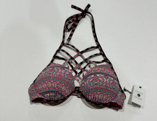 Women's Shade Shore Strappy High Neck Bikini Top Multi Floral Stripe 38B