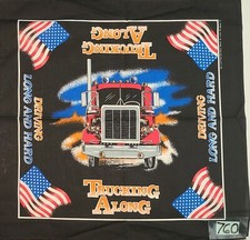 Vintage "Driving Long and Hard" Truck and Flag Bandana New/Unused 22" x 22"