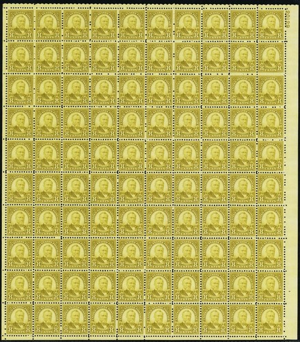 640, neuwertig VF NH 8 ¢ Komplettblatt mit 100 Briefmarken - Stuart Katz