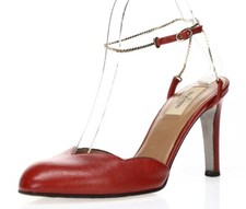 VALENTINO GARAVANI Womens Red Scalloped Ankle...