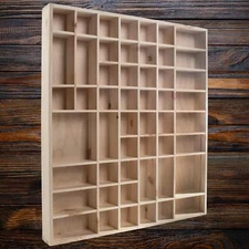 Large Wooden Display Cabinet Trinket Shelf | 51 Compartments | 52 x 46 x 5 cm