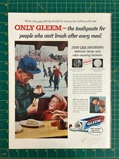1957 Vintage Gleem GL-70 Toothpaste Grandfather Grandson Ice Skating Print Ad Q1