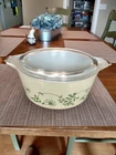 PYREX 2-1/2 Qt Round Casserole Dish 475-B Shenandoah With Lid YELLOW/GREEN VTG