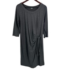 Von Troska Dress Charcoal Gray Stretchy Knit Tie Front Draped Size S