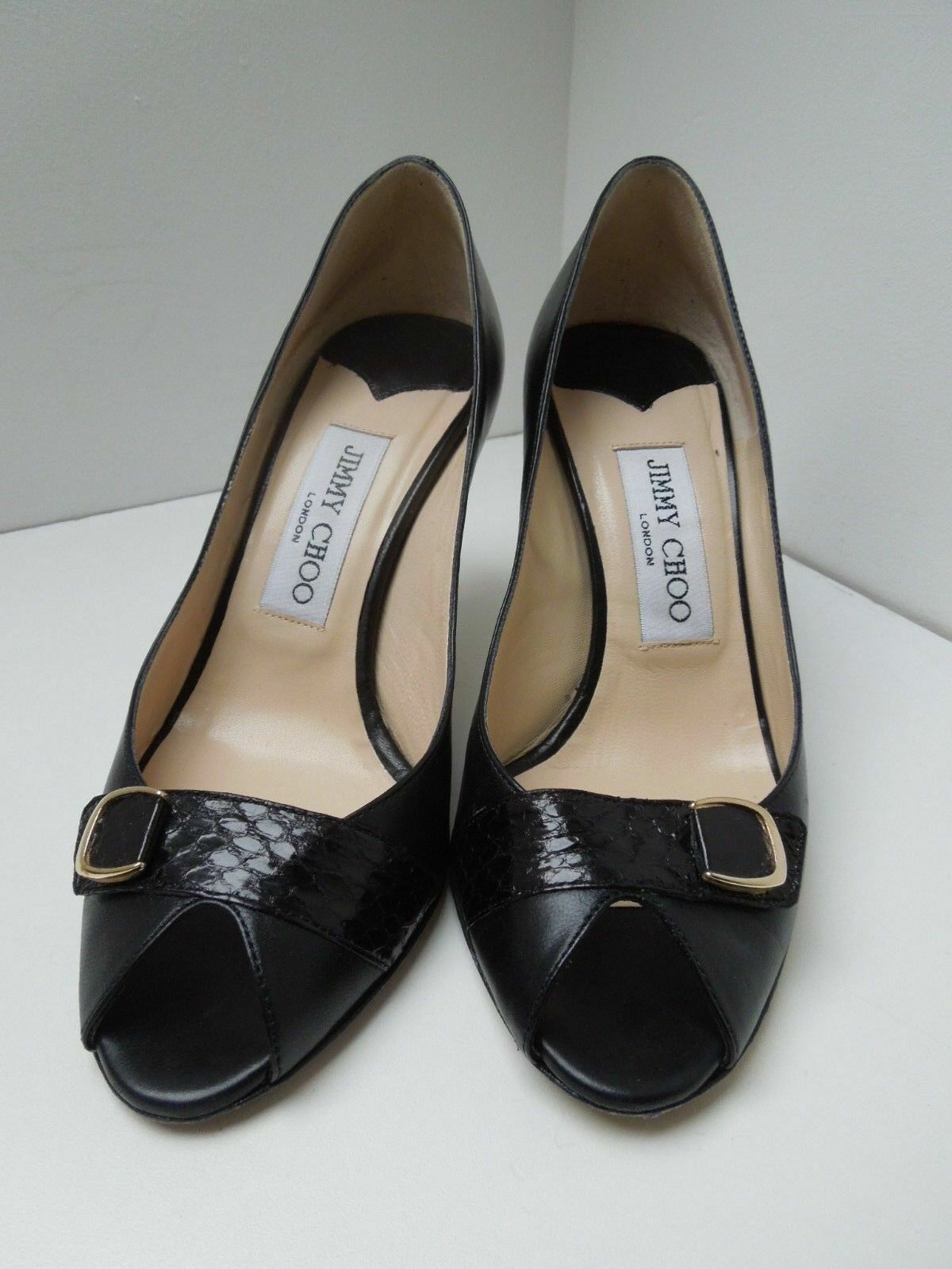 Jimmy Choo RRP £350 Kid Leather Black Open Toe Heel Size 35 VGC image 2