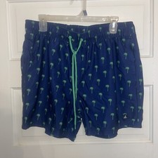 Sperry Top-Sider Men's Blue w/Green Palm Tree Print Swim Trunks Sz L -MESH FREE 