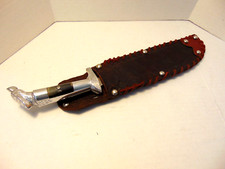 VINTAGE "MEXICO" W/ PIC ON BOWIE KNIFE BLADE - FALCON HEAD HANDLE W/SHEATH