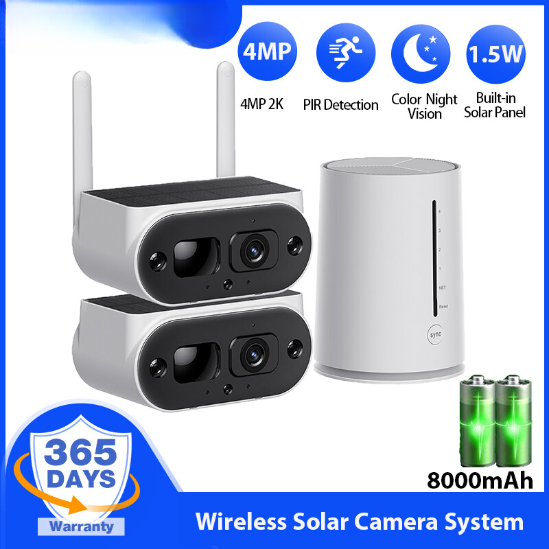 4MP WiFi Security Camera System with Video Detection, Solar-Powered Outdoor Surveillance Kit and P2P Connectivity