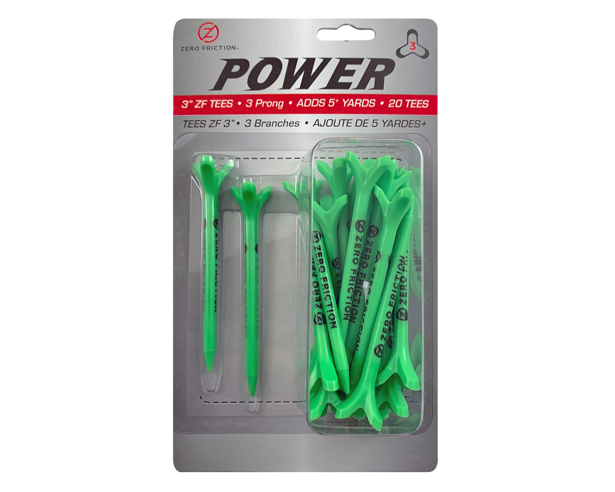 1 Pack Zero Friction Power 3 Prong Lime Green Golf Tees 3" - 20/Pack