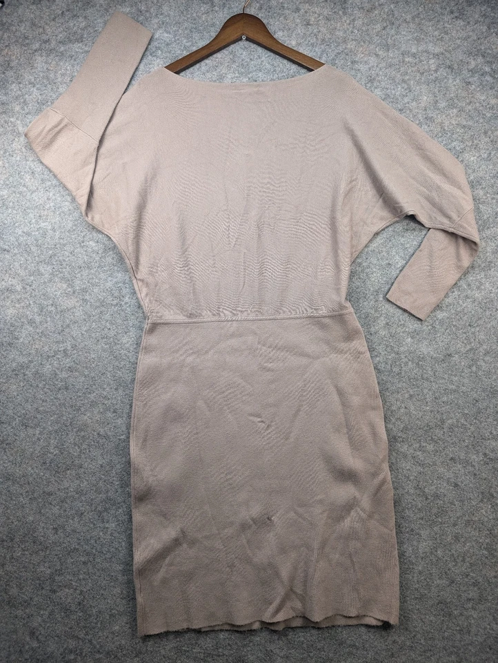 Vestido The Limited Mujer Grande Beige Elástico Tejido Manga Larga Midi Suéter Elegante Foto 2 de 4