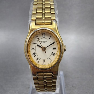 Seiko Watch Women 18mm White Dial Gold Tone Oval V401-5109 New
