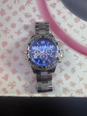 Geneva Men's Silver Watch With Blue Dial 9 1/4 Band