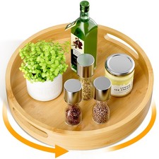 Lazy Susan Organizer 12 Inch Non-Skid Bamboo Lazy Susan for Kitchen Rotating ...