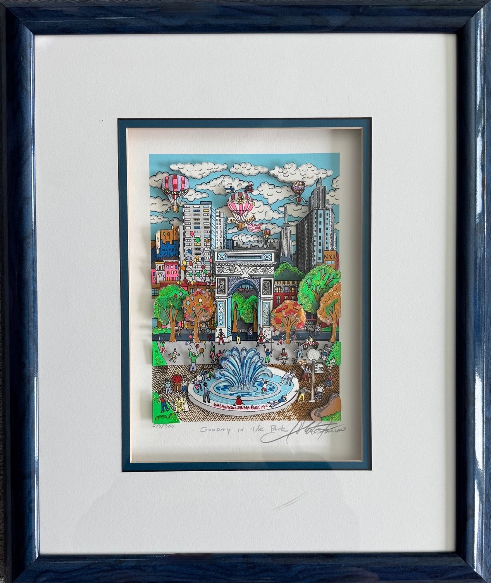 Charles Fazzino SUNDAY IN THE PARK Hand Signed Framed 3-D