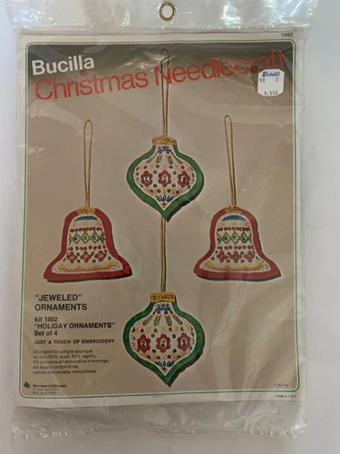 Bucilla Christmas Needlecraft Jeweled Holiday Bell & Teardrop Ornaments 1882 Kit