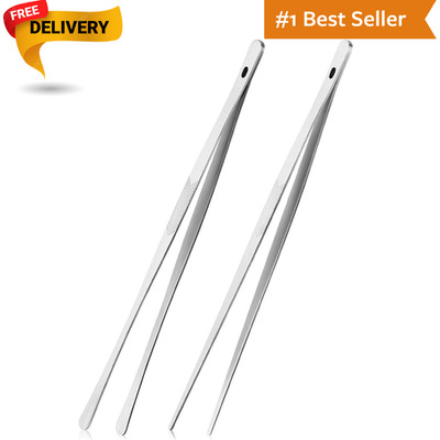 2PCS Cooking Tongs Tweezers 12'' Stainless Steel Kitchen Utensils Metal Fine Twee