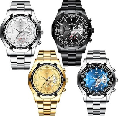 4 Pack Men's Stainless Steel Watches Waterproof Date Luminous Big Face Gold Silv