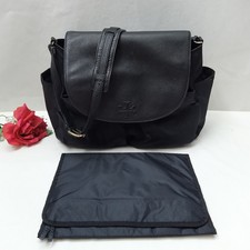 Tory Burch Black Nylon Leather Trim Flap Closure Diaper Crossbody Bag