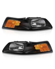 Pair Headlights Assembly For 1999-2004 Ford Mustang Black Headlamps Leftright
