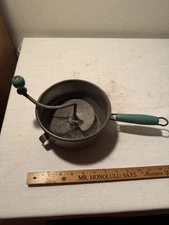 Vintage Foley Food Mill – Teal Handles – Metal Hand Crank Masher Strainer