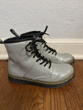 Dr. Martens Youth Size 2 Silver Sparkly Glitter Boots High Top Shoes Combat