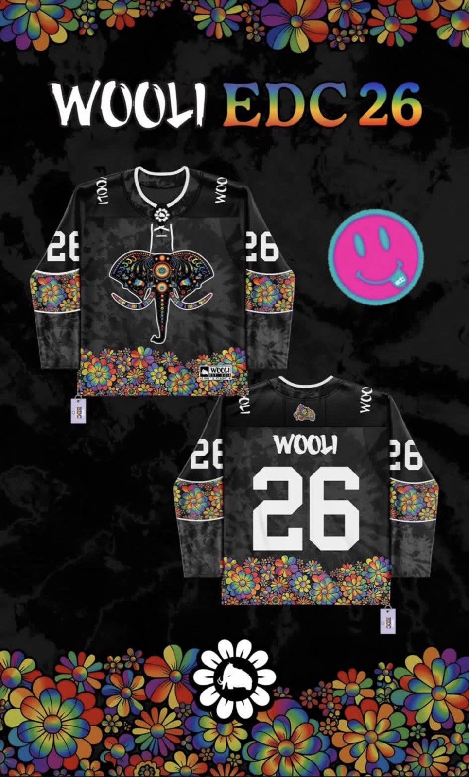 Men's EDC 30th 2026 Hockey Jersey M Black Floral Embroidered Logo