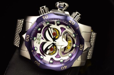 Invicta Mens 54mm VENOM JOKER SWISS Chronograph Purple Dial Mesh