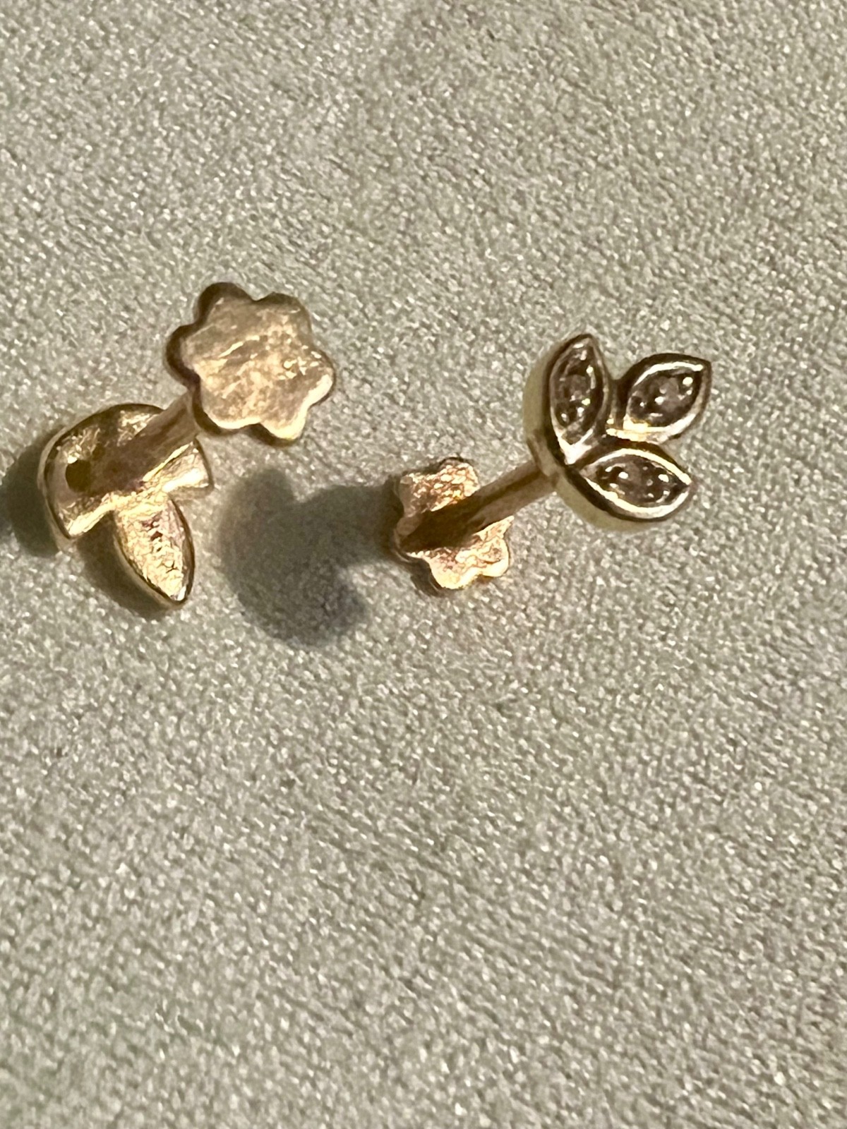 14K Diamond Leaf Flat Back Threaded Earrings - image 3