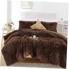 Fluffy Comforter Set, Faux Fur Comforter Set Size, Luxury Fuzzy Queen Coffee