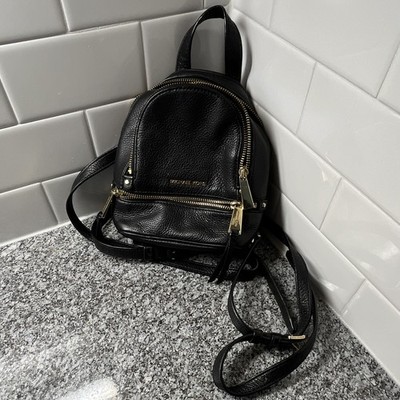 Michael Kors Black Small Backpack Pebbled Gold Hardware Double Zip Detachable