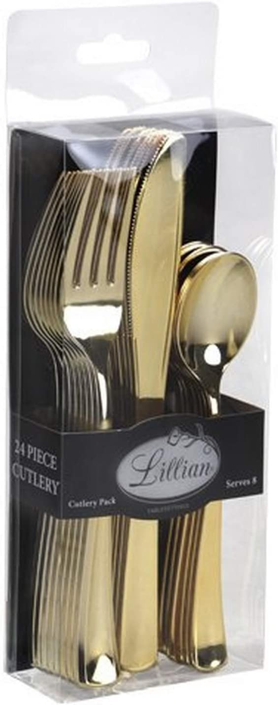 Polished Gold Combo Box with 24 Plastic Cutlery