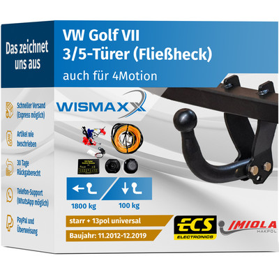 ANHÄNGERKUPPLUNG starr passt für VW Golf VII 12-14 +13polig E-Satz ABE