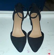 a.n.a Black Suede Pointed Toe Ankle Strap Block Heel Pumps US 9.5