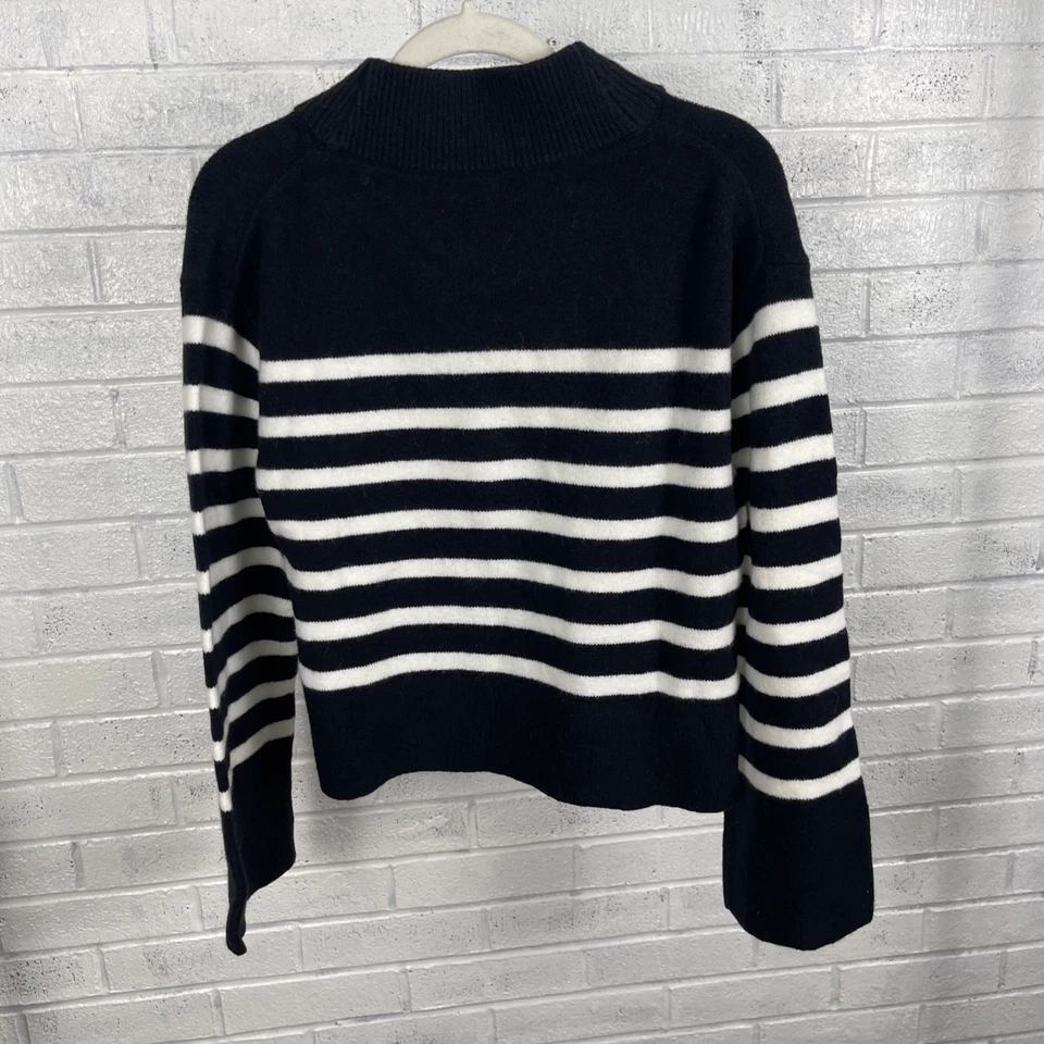 J.Crew Chunky Crewneck Sweater Supersoft Yarn Black Stripe Womens M Quiet Luxury - Image 2 of 4