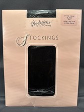 Vtg Frederick  s of Hollywood Wide Lace Top Thigh Hi Stockings Black PS Sheer