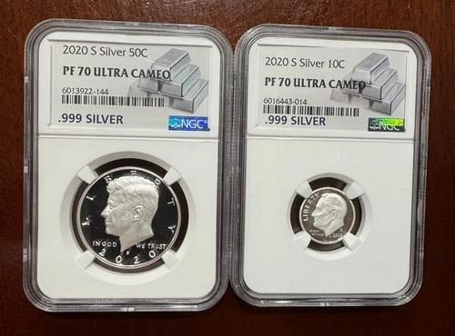 2020-S Silver 50C Half Dollar & Bonus 10C Dime NGC PF70 Ultra Cameo .999 Silver