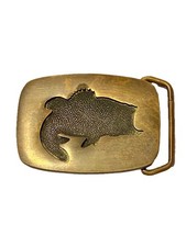 Vintage 1978 BTS Made In USA Solid Brass Bass Fish 2.5x1.75" Belt Buckle
