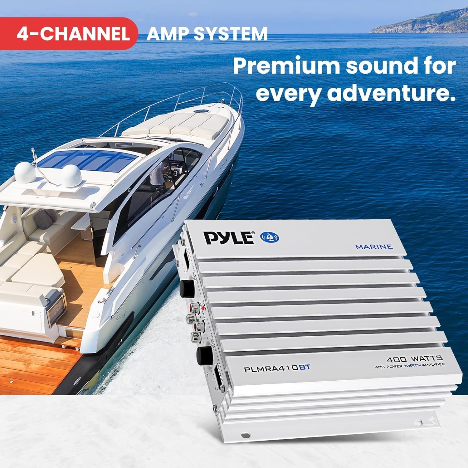 Pyle 2.1 Bluetooth Marine Amplifier Receiver - Waterproof 4 Channel, 400W