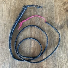 Leather Bull Whip Black 6+ Feet Genuine Cow Hide Equestrian Bullwhip