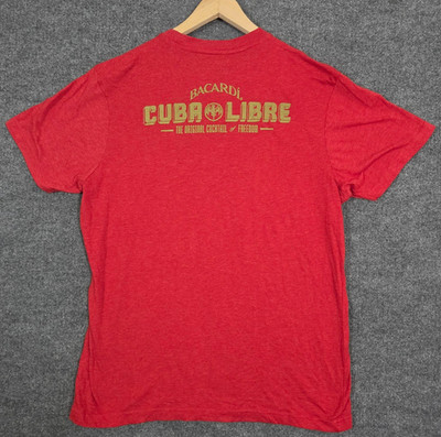 Bacardi Shirt Mens XL Red Cuba Libre Graphic Tee Tagless Rum Logo Alcohol